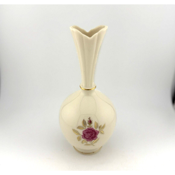 VTG Lenox Roselyn Rhodora Porcelain Bud Vase Pink Rose 24K Gold USA - Picture 8 of 10